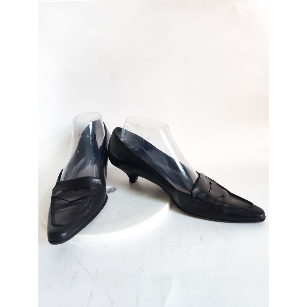 Vintage Via Spiga Kitten Heels 8 Pointed Toe Penny Loafers Leather Made in Italy